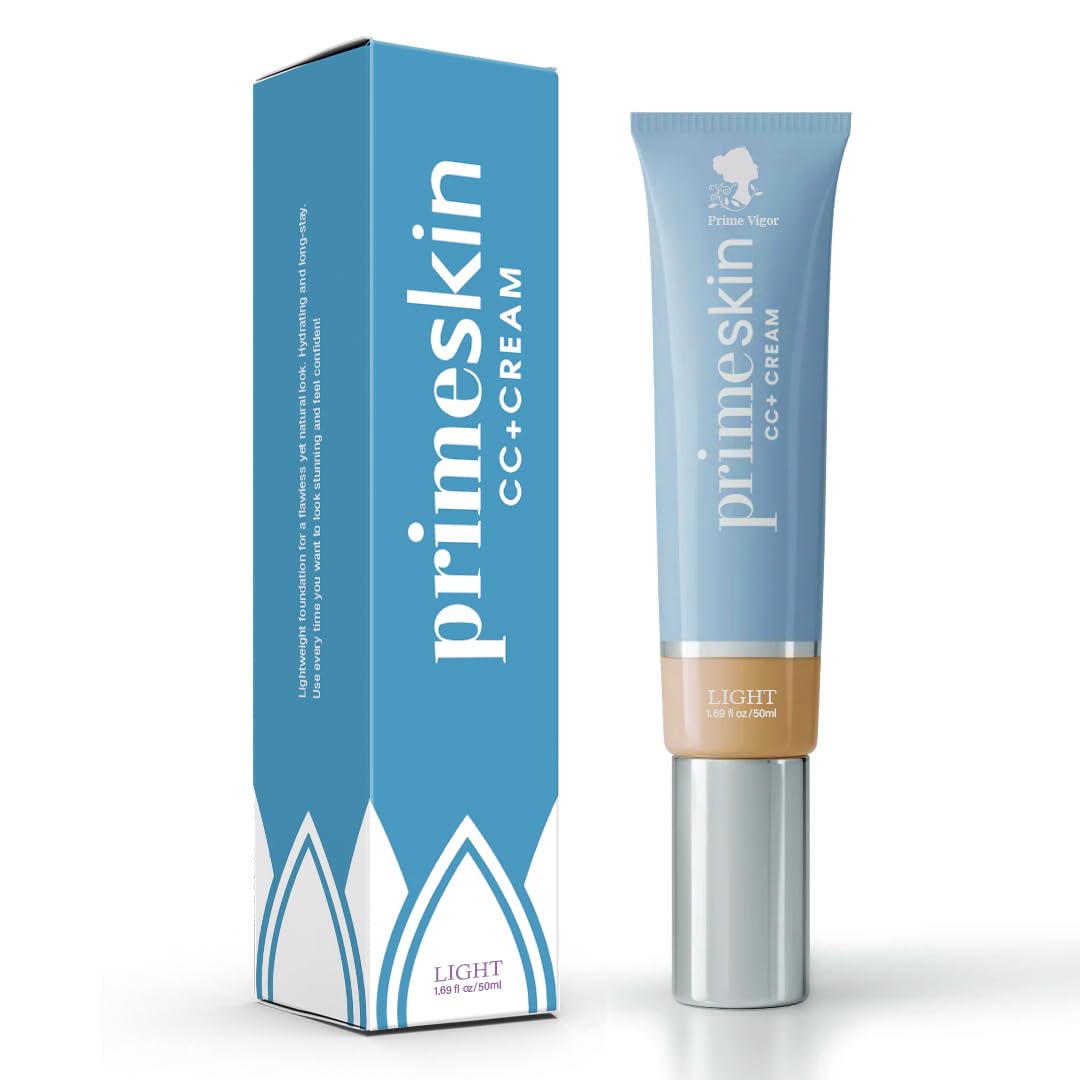 PrimeSkin CC+ Cream for Mature Skin – Self-Adjusting Korean CC Cream, Satin Finish, 50 ml (Light)