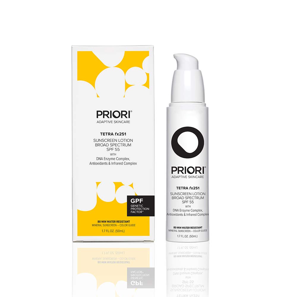 PRIORI Tetra Sunscreen Lotion SPF 55 — Universal Tint, Reef-Safe Mineral