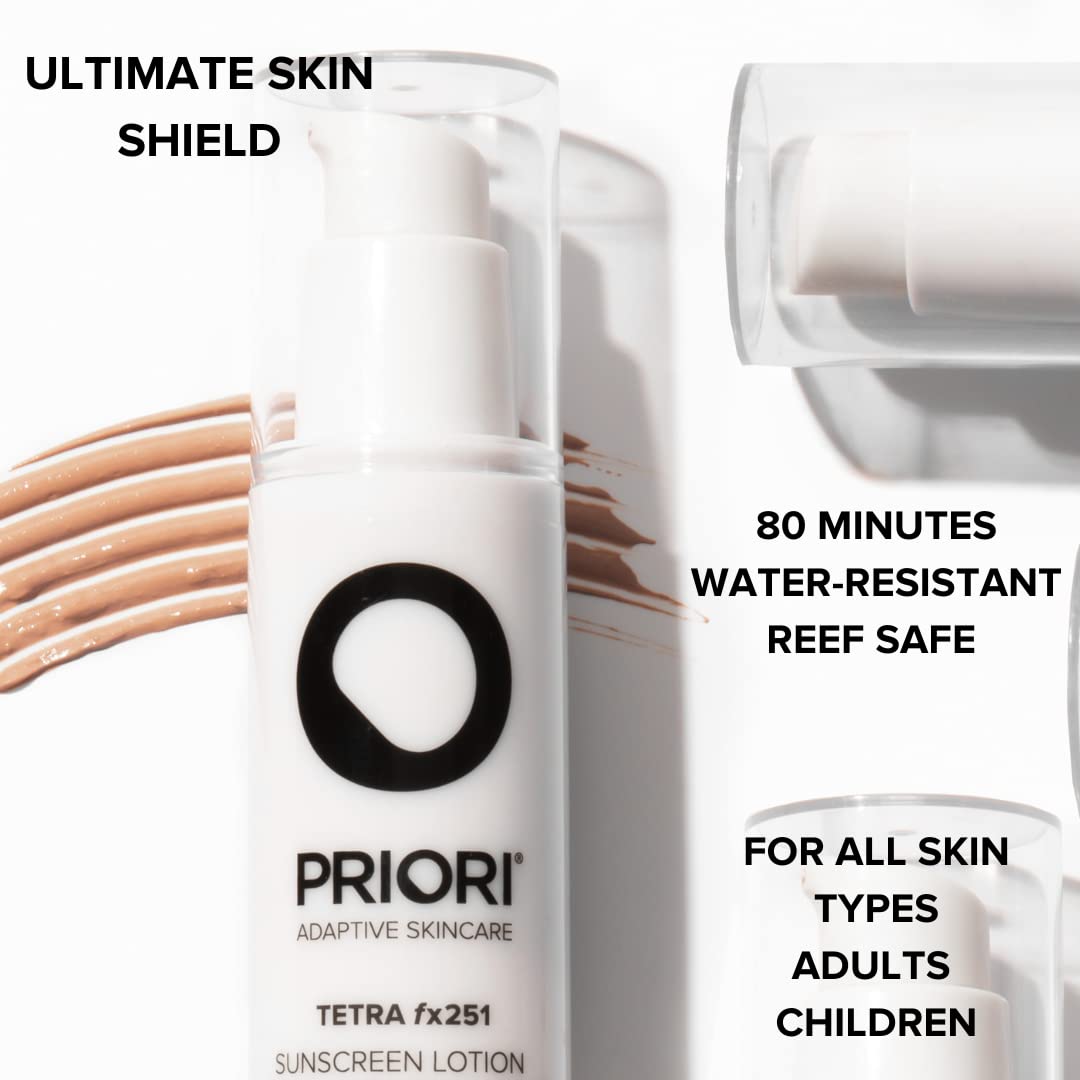 PRIORI Tetra Sunscreen Lotion SPF 55 — Universal Tint, Reef-Safe Mineral