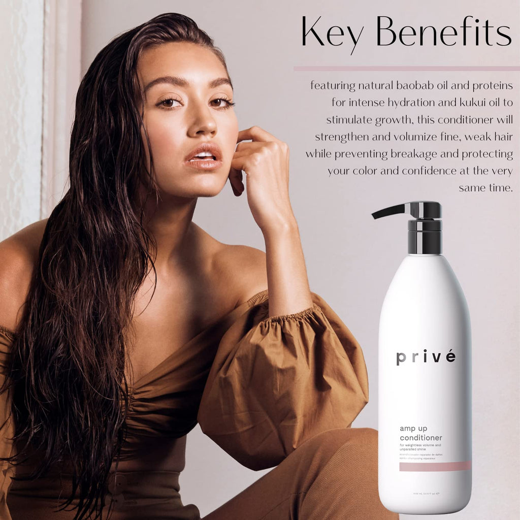 Privé Amp Up Volumizing Conditioner for Fine Hair – Sulfate-Free & Color-Safe | Vegan, 33.8 oz