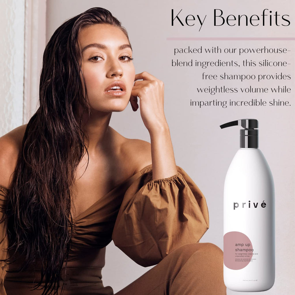 Prive Amp Up Volumizing Shampoo – Lightweight, Sulfate-Free for Fine Hair | Bamboo & Acai | 33.8 oz