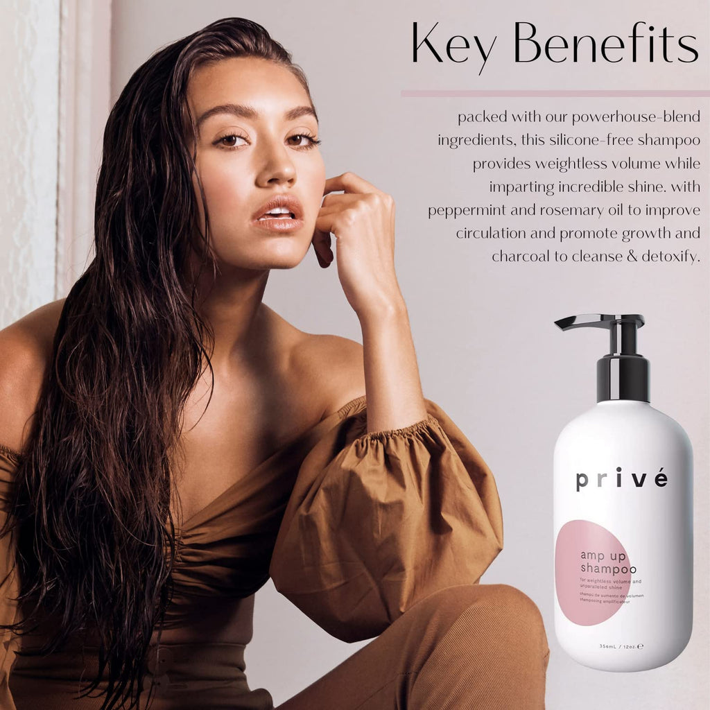 Privé Amp Up Volumizing Shampoo for Fine Hair | Lightweight, Sulfate-Free | Bamboo & Acai