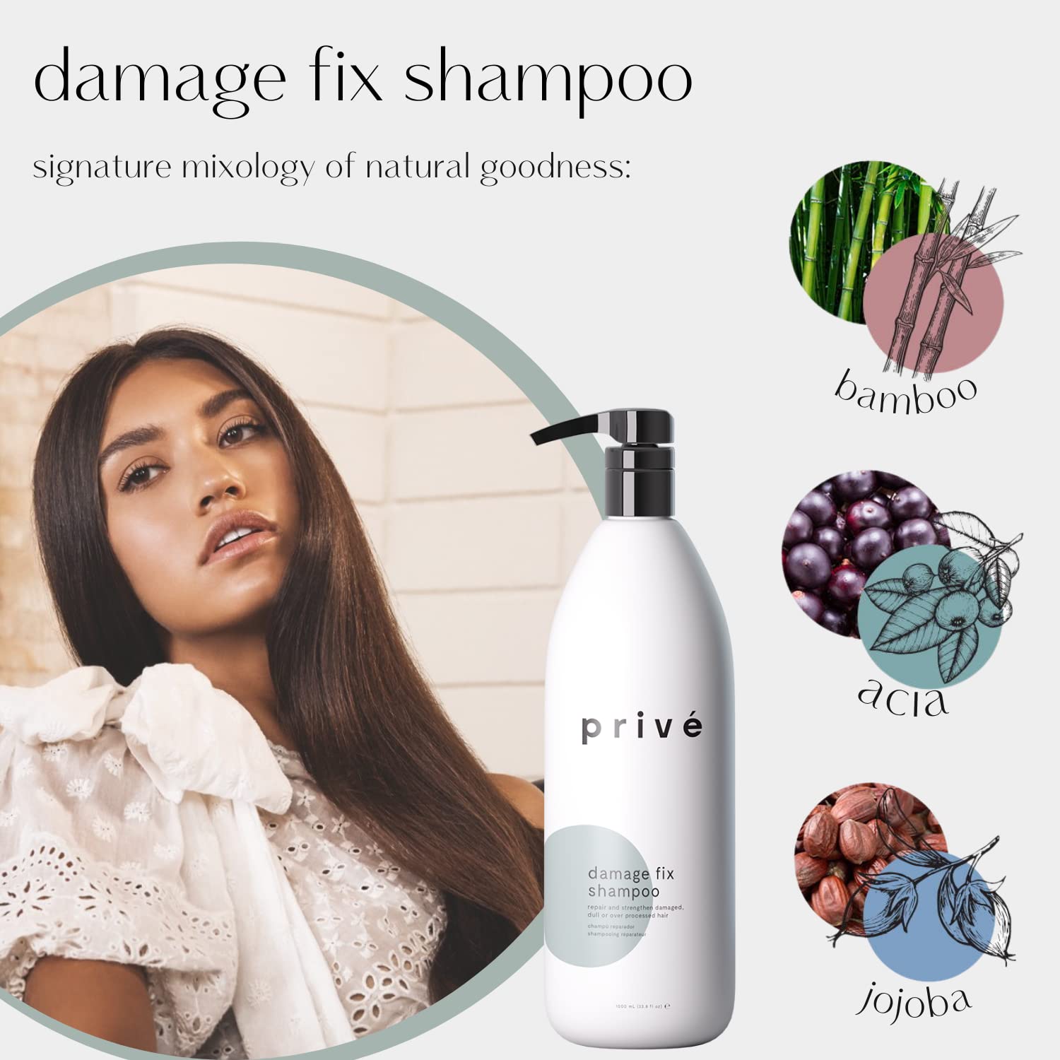 Privé Damage Fix Shampoo – Sulfate-Free Repair for Damaged Hair (33.8 oz)