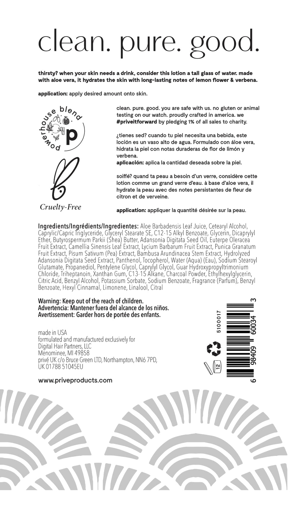 Privé Hand and Body Lotion for Women – Aloe & Shea Butter, Lemon Verbena – Deep Hydration (8 oz)