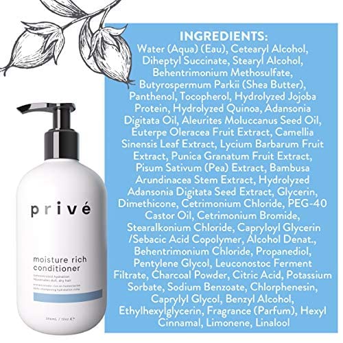 Prive Moisture Rich Conditioner — Nourishes Dry Hair, Smoothes Frizz with Organic Shea Butter (12 oz)