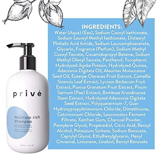 Prive Moisture Rich Shampoo - Extreme Hydration with Shea Butter | Color Safe | 12 oz
