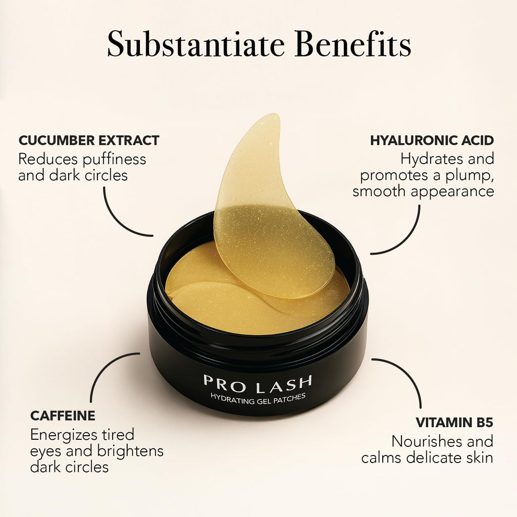 Pro Lash Hydrating Gel Under Eye Patches – Cucumber, Hyaluronic Acid, Caffeine & Vitamin B5 (16 Pairs) | All Skin Types