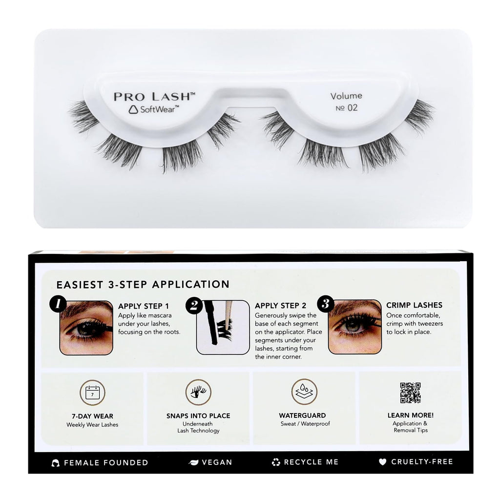 Pro Lash SoftWear No.02 Black Cluster Lashes – 7-Day Waterproof, Lightweight, Seamless Lashes | Single Set