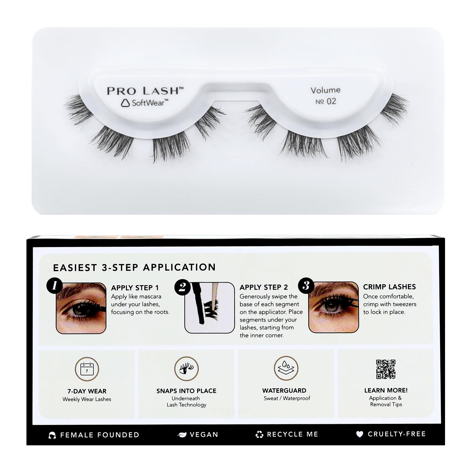 Pro Lash SoftWear No.02 Black Cluster Lashes – 7-Day Waterproof, Lightweight, Seamless Lashes | Single Set