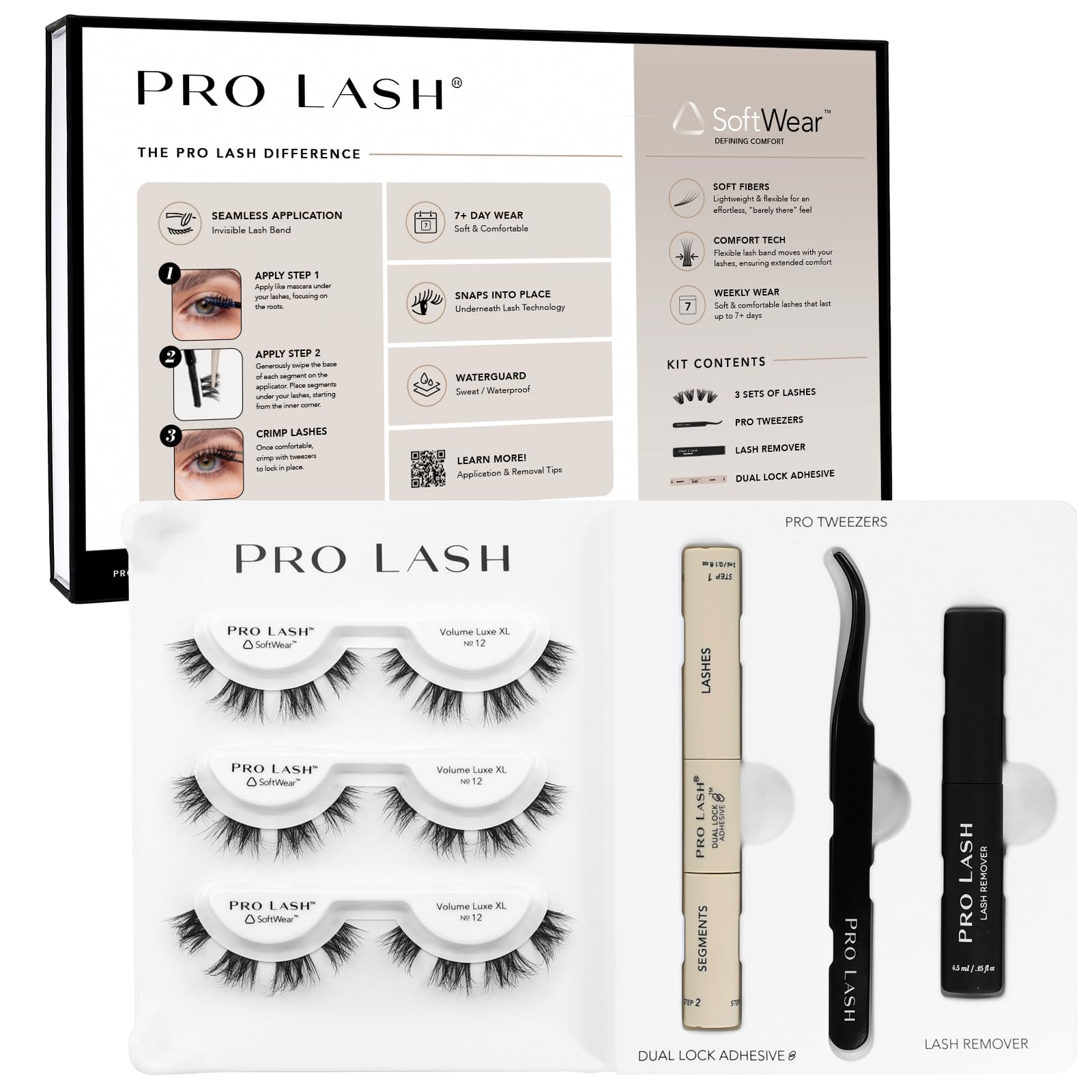 Pro Lash SoftWear Starter Lash Clusters Kit – Seamless 7‑Day Lashes (XL No.12 Black)