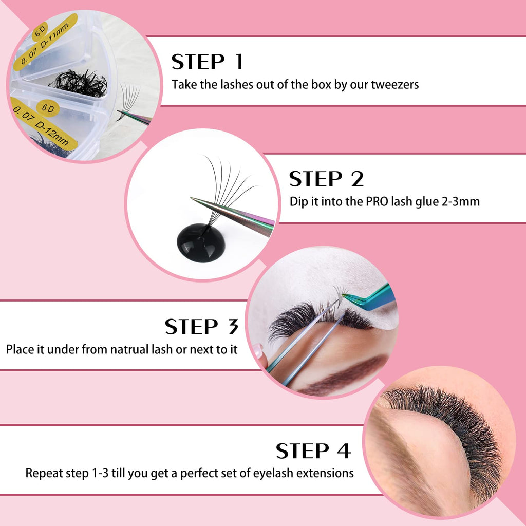 PRO LASHBEAUTY 1200 Fans Premade Volume Lashes | 5D–14D Mixed Tray, 0.07mm