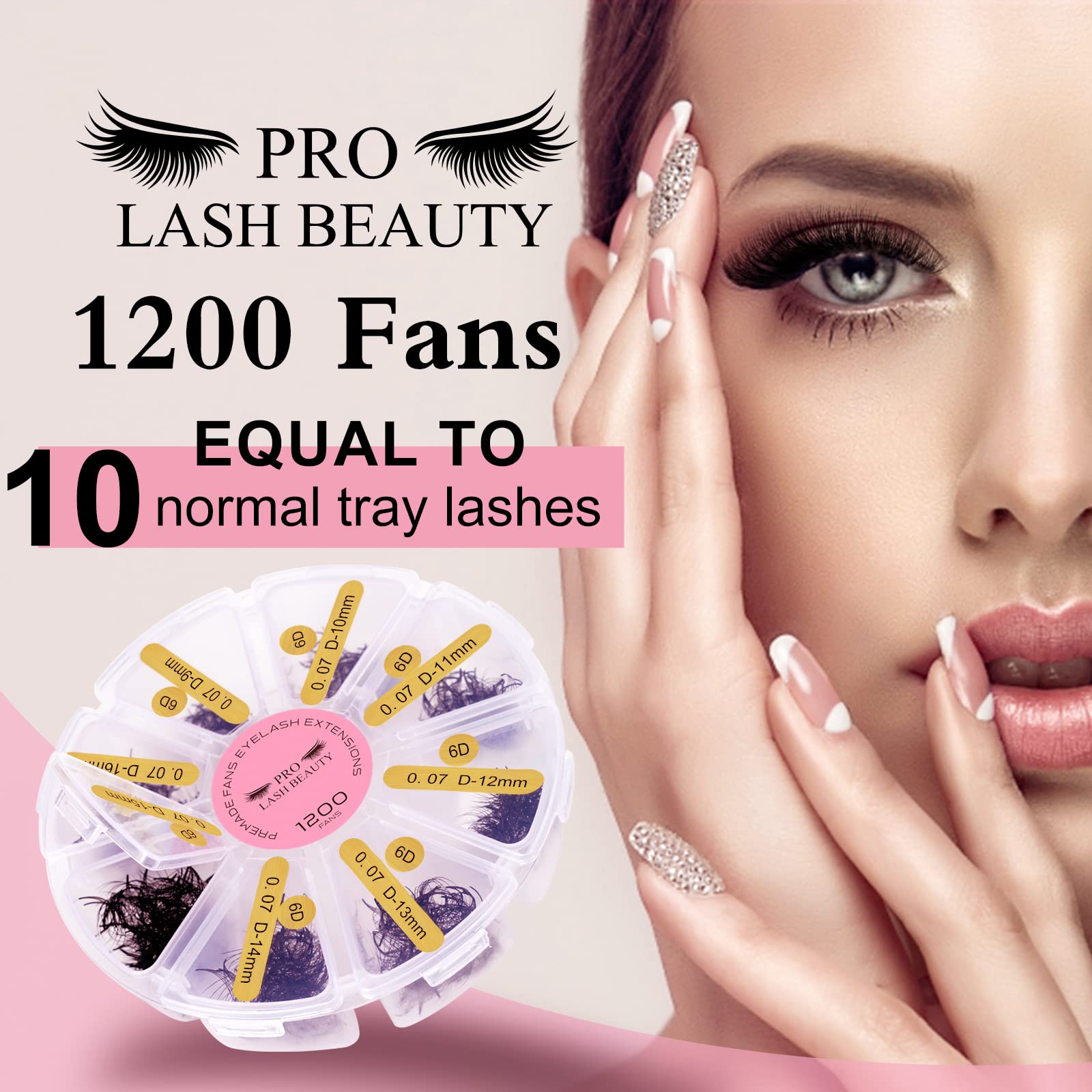 PRO LASHBEAUTY 1200 Fans Premade Volume Lashes | 5D–14D Mixed Tray, 0.07mm