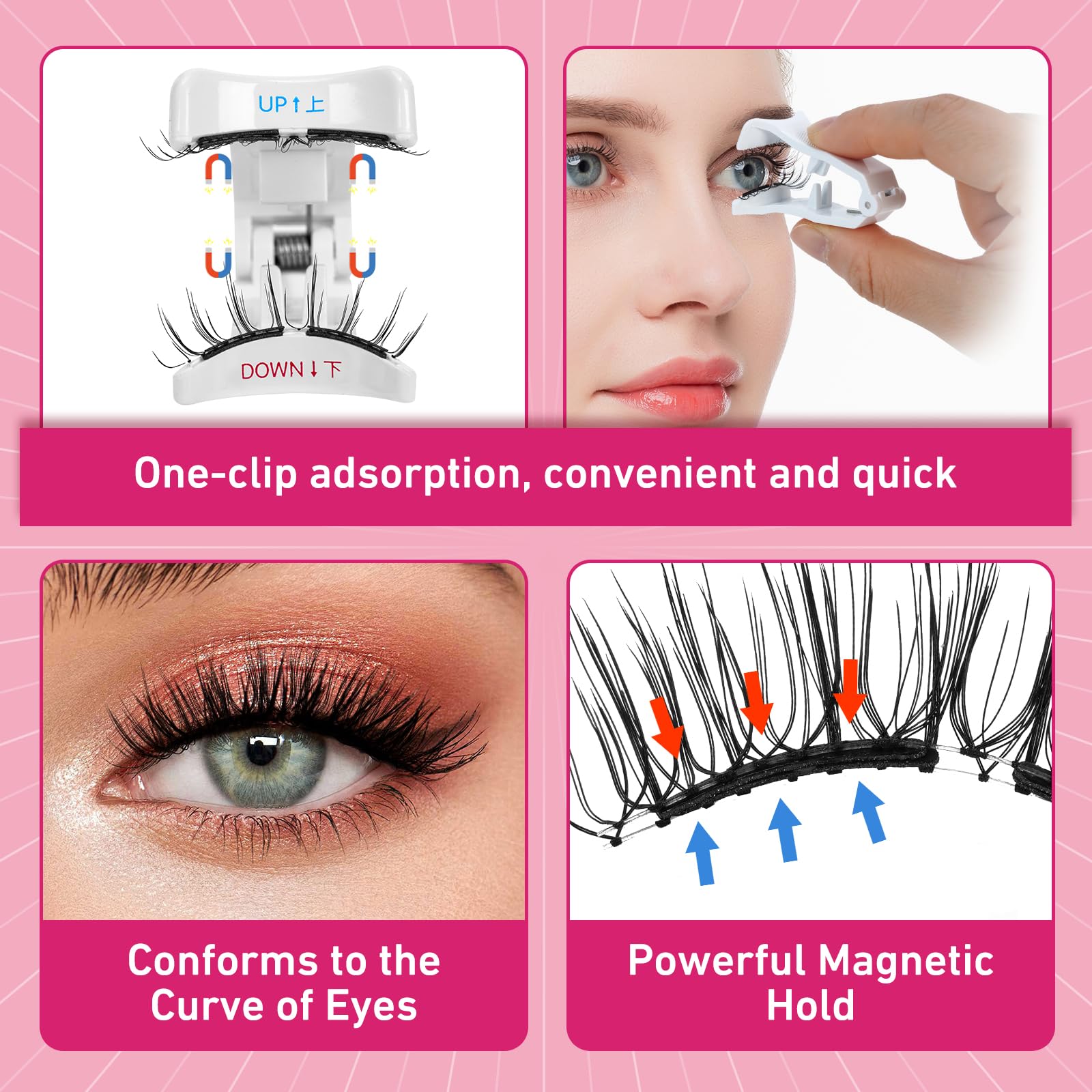 PRO LASHBEAUTY Frisky Magnetic Lashes – Glue-Free, Quick 3s Application with Applicator, Reusable & Waterproof
