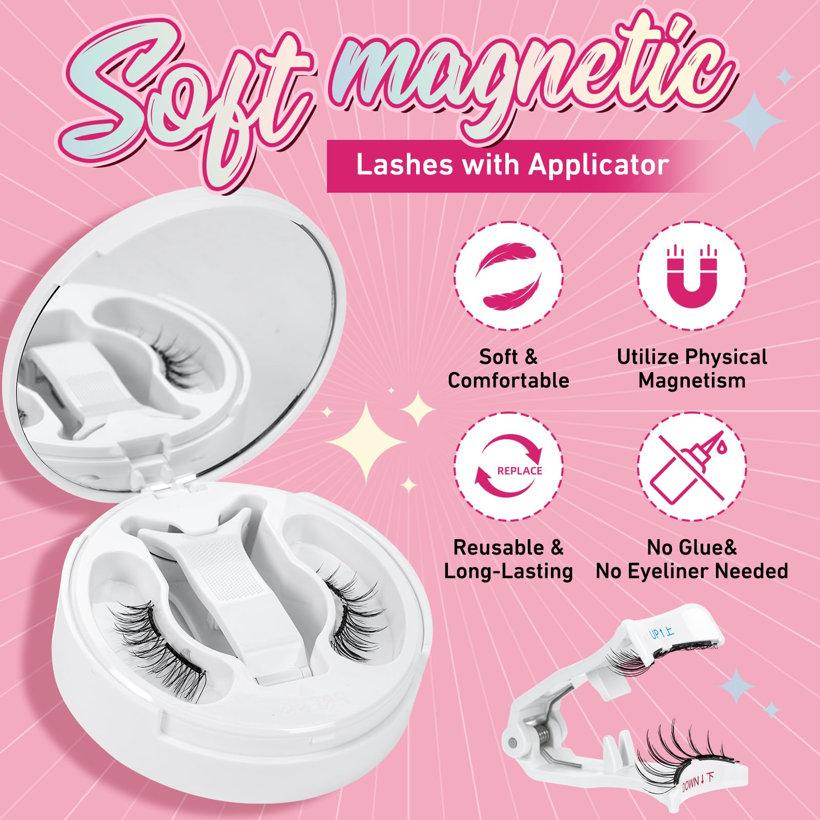 PRO LASHBEAUTY Frisky Magnetic Lashes – Glue-Free, Quick 3s Application with Applicator, Reusable & Waterproof