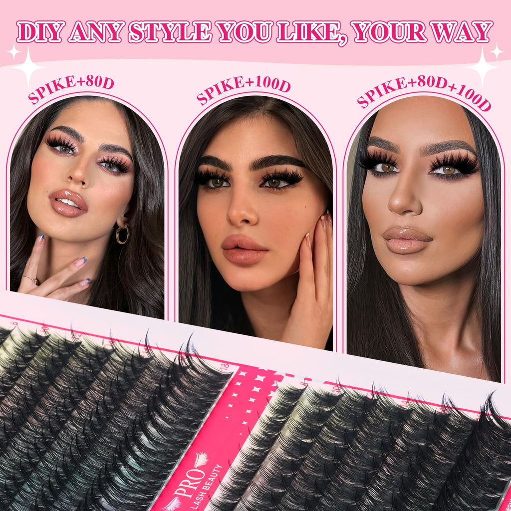 PRO LASHBEAUTY Manga Lash Clusters Kit 80D-100D-200D + Spikes | DIY Lash Extensions at Home