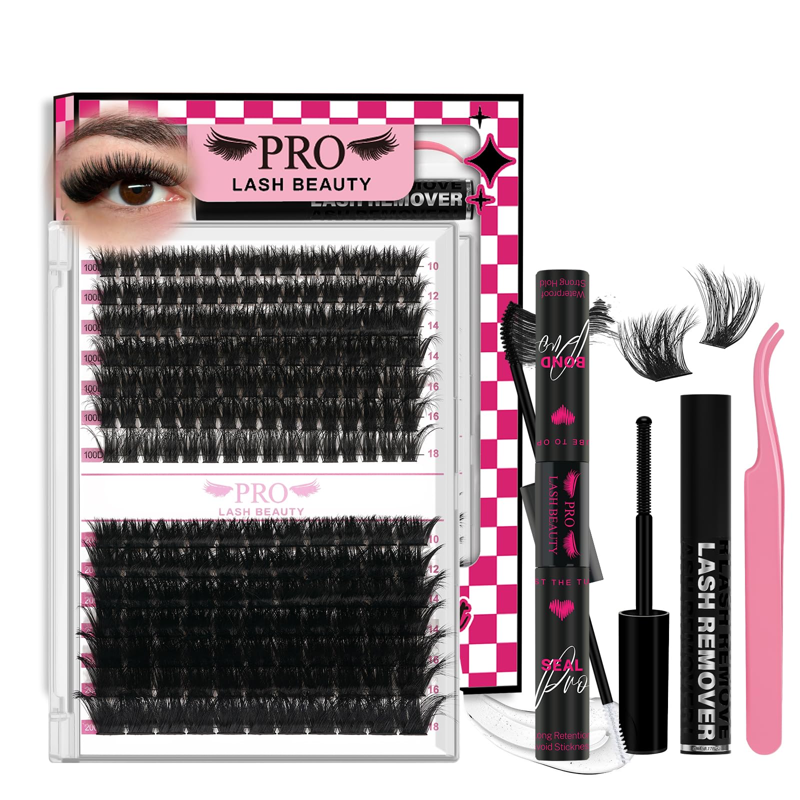 PRO LASHBEAUTY Lash Clusters Kit 3D Style DIY Lash Extension Kit with Bond & Seal – Easy Home Application
