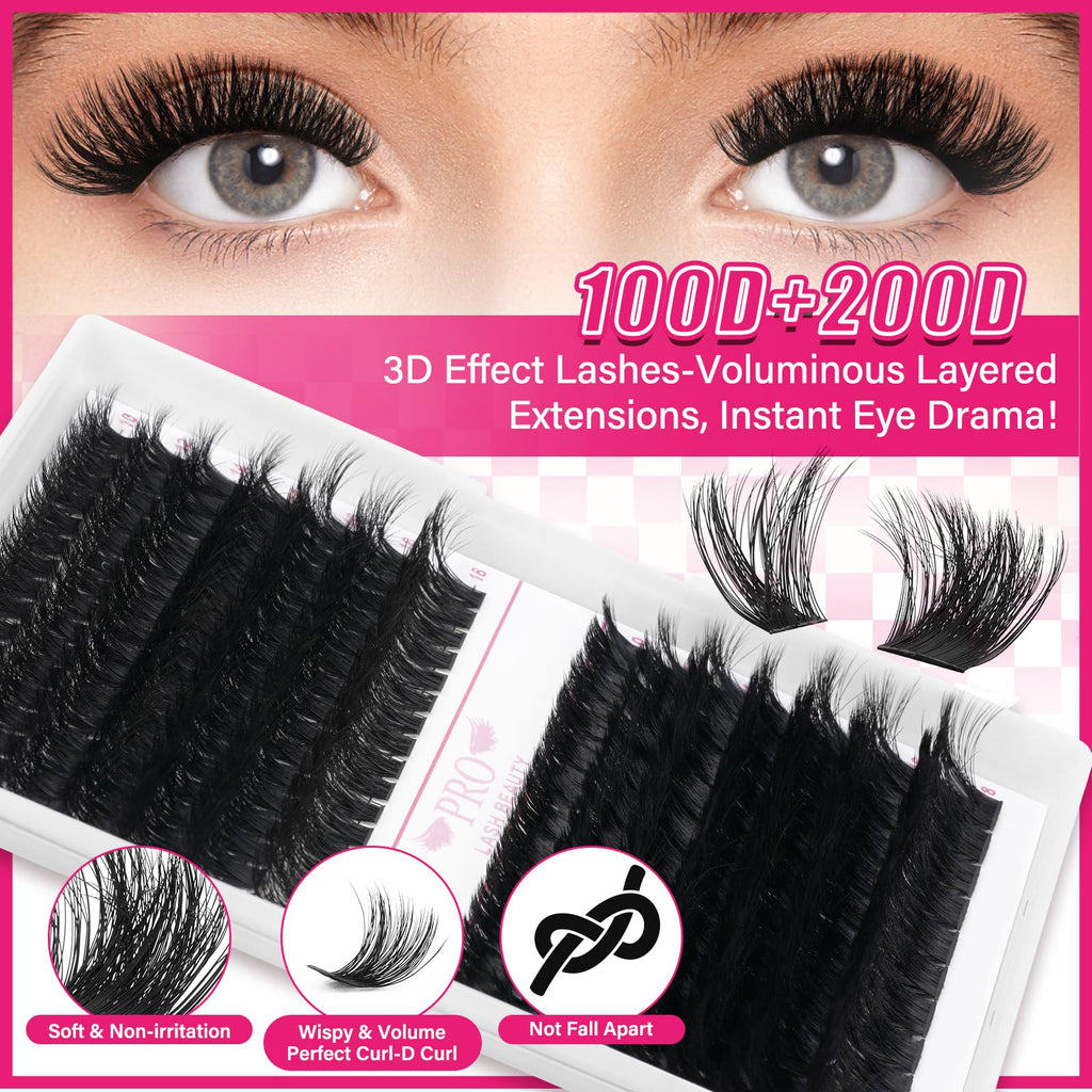 PRO LASHBEAUTY Lash Clusters Kit 3D Style DIY Lash Extension Kit with Bond & Seal – Easy Home Application