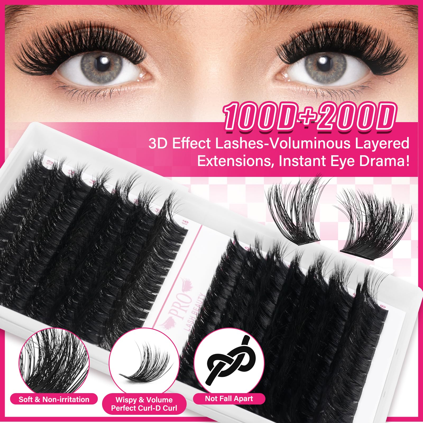 PRO LASHBEAUTY Lash Clusters Kit 3D Style DIY Lash Extension Kit with Bond & Seal – Easy Home Application