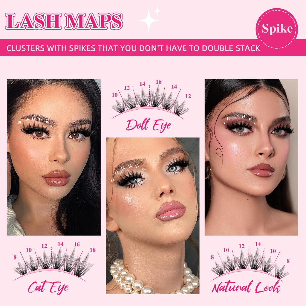 PRO LASHBEAUTY Manga Lash Clusters Kit 80D-100D-200D + Spikes | DIY Lash Extensions at Home