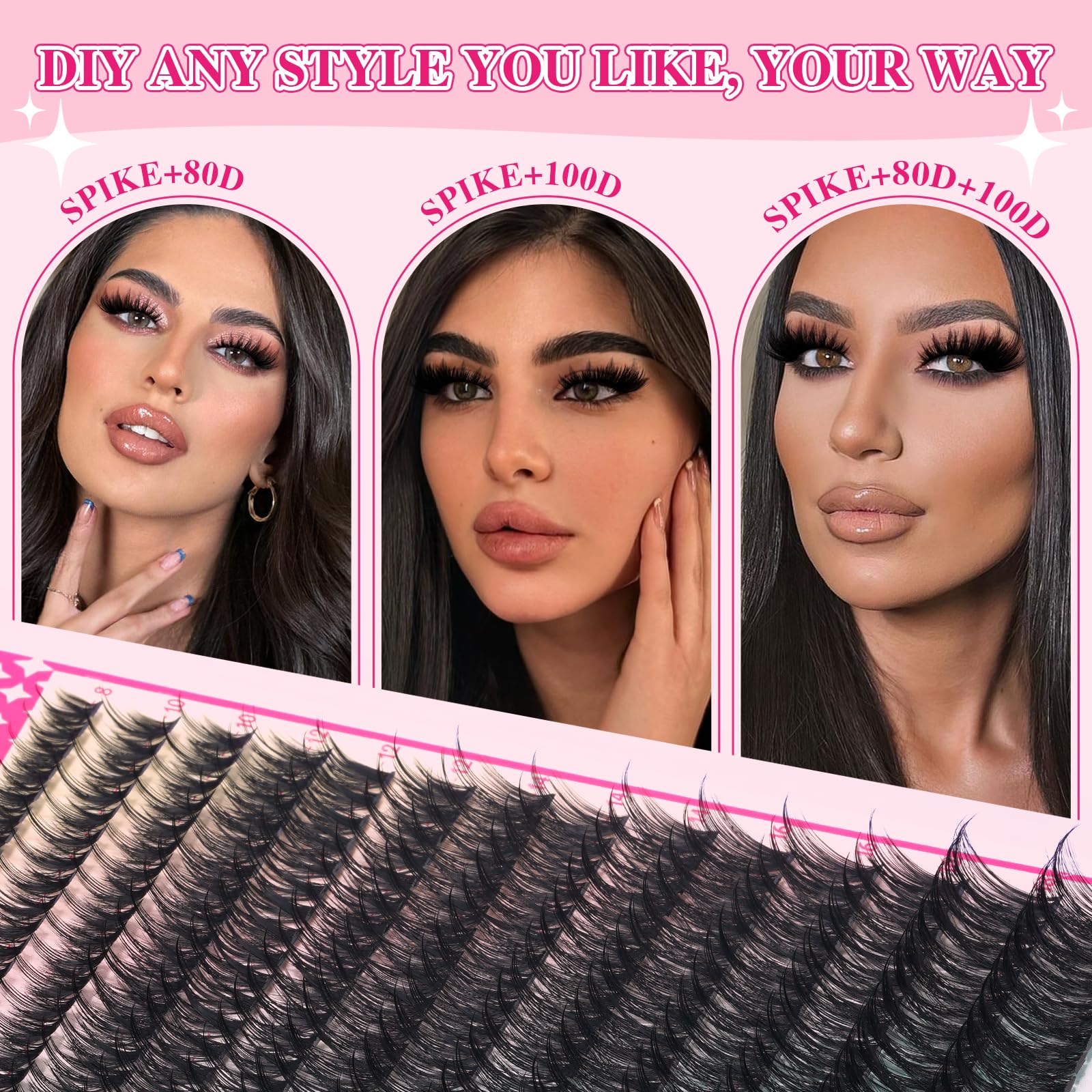 PRO LASHBEAUTY Spiky Lash Clusters Kit 80D-200D | DIY Manga Lash Extensions at Home (8-18mm Mix)