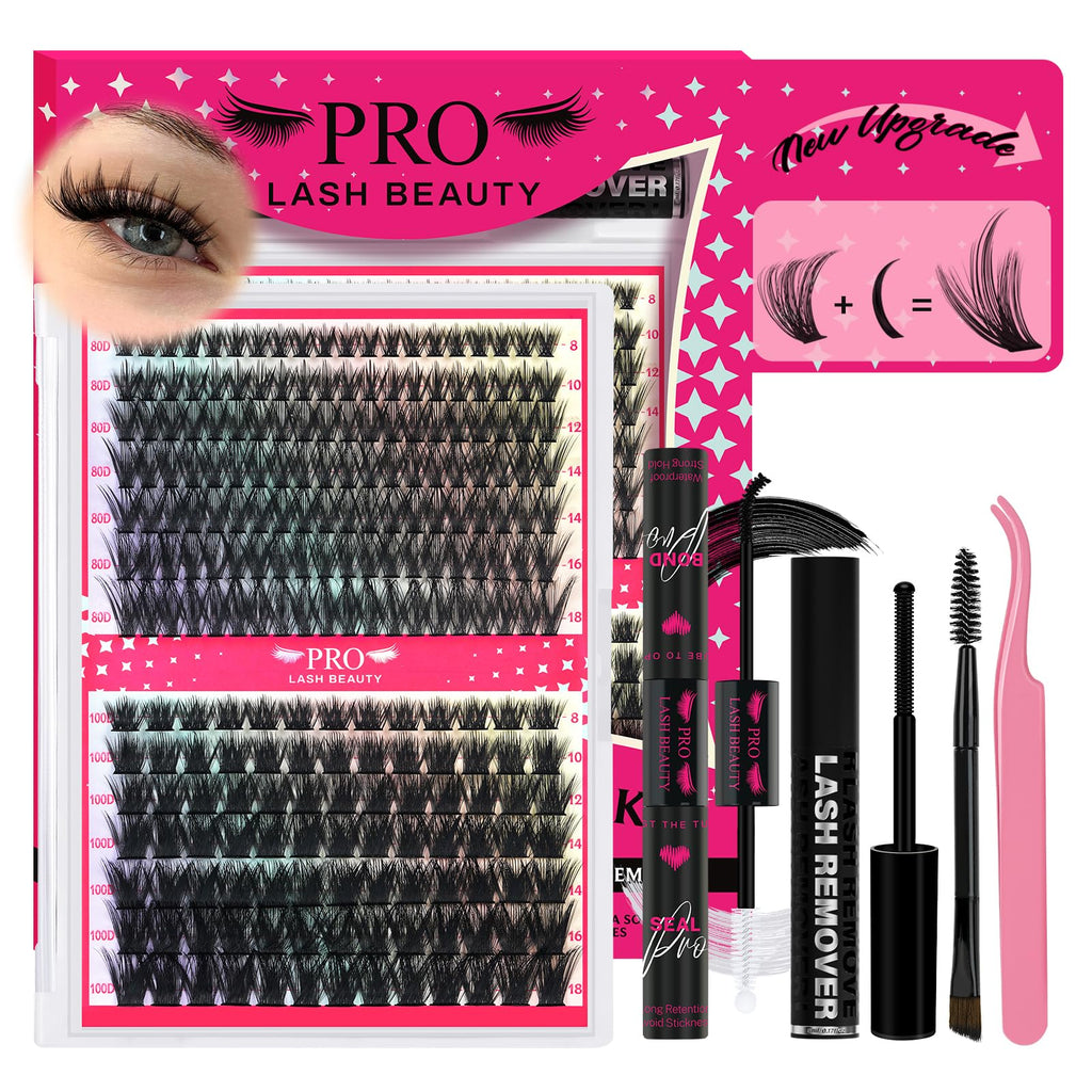PRO LASHBEAUTY Manga Lash Clusters Kit 80D-100D-200D + Spikes | DIY Lash Extensions at Home