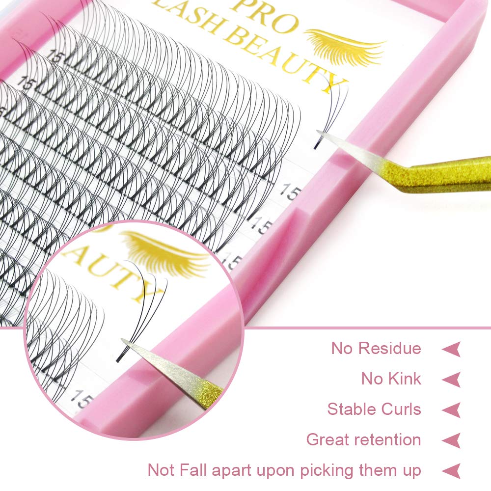 PRO LASHBEAUTY Premade Fans Eyelash Extensions — 3D-D Curl, 0.07/0.10, 9–20mm