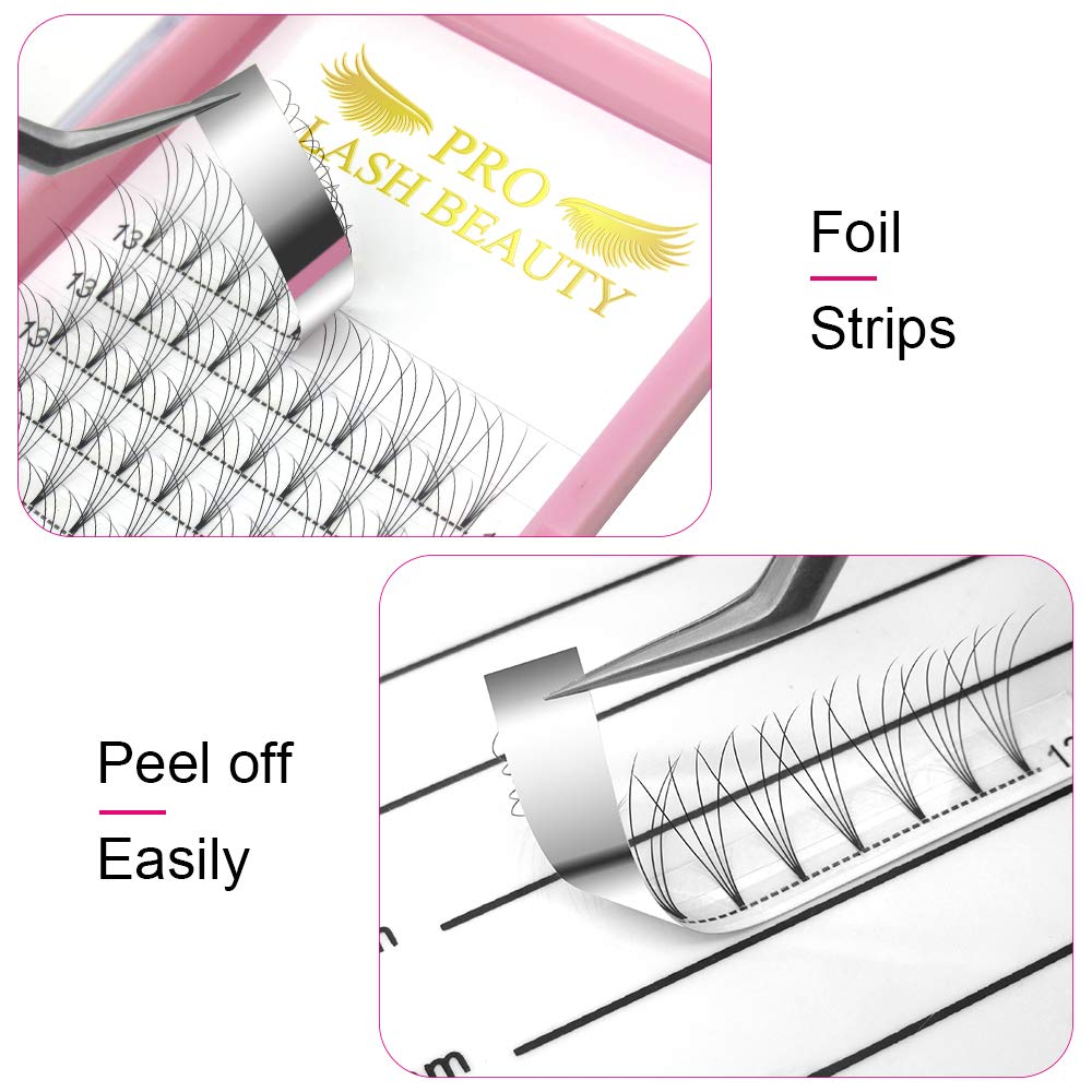 PRO LASHBEAUTY Premade Volume Eyelash Extensions 4D-C-0.10 (9–20mm) Short Stem Fans