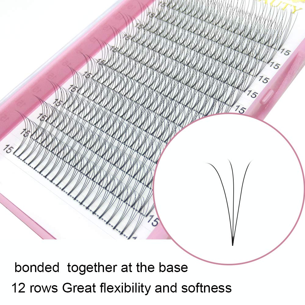 PRO LASHBEAUTY Premade Fans Eyelash Extensions — 3D-D Short Stem, C / D Curl, 0.07/0.10, 17mm