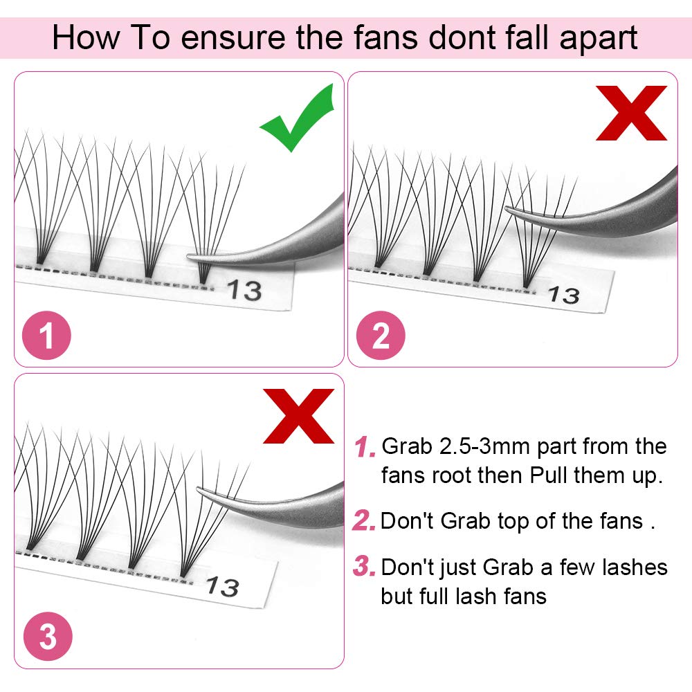 PRO LASHBEAUTY Premade Fans 6D-C Short Stem Volume Lash Extensions 9-20mm