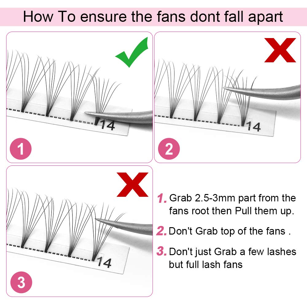 PRO LASHBEAUTY Premade Fans Eyelash Extensions – 7D Volume, Short Stem, C/D Curl, 9–20mm
