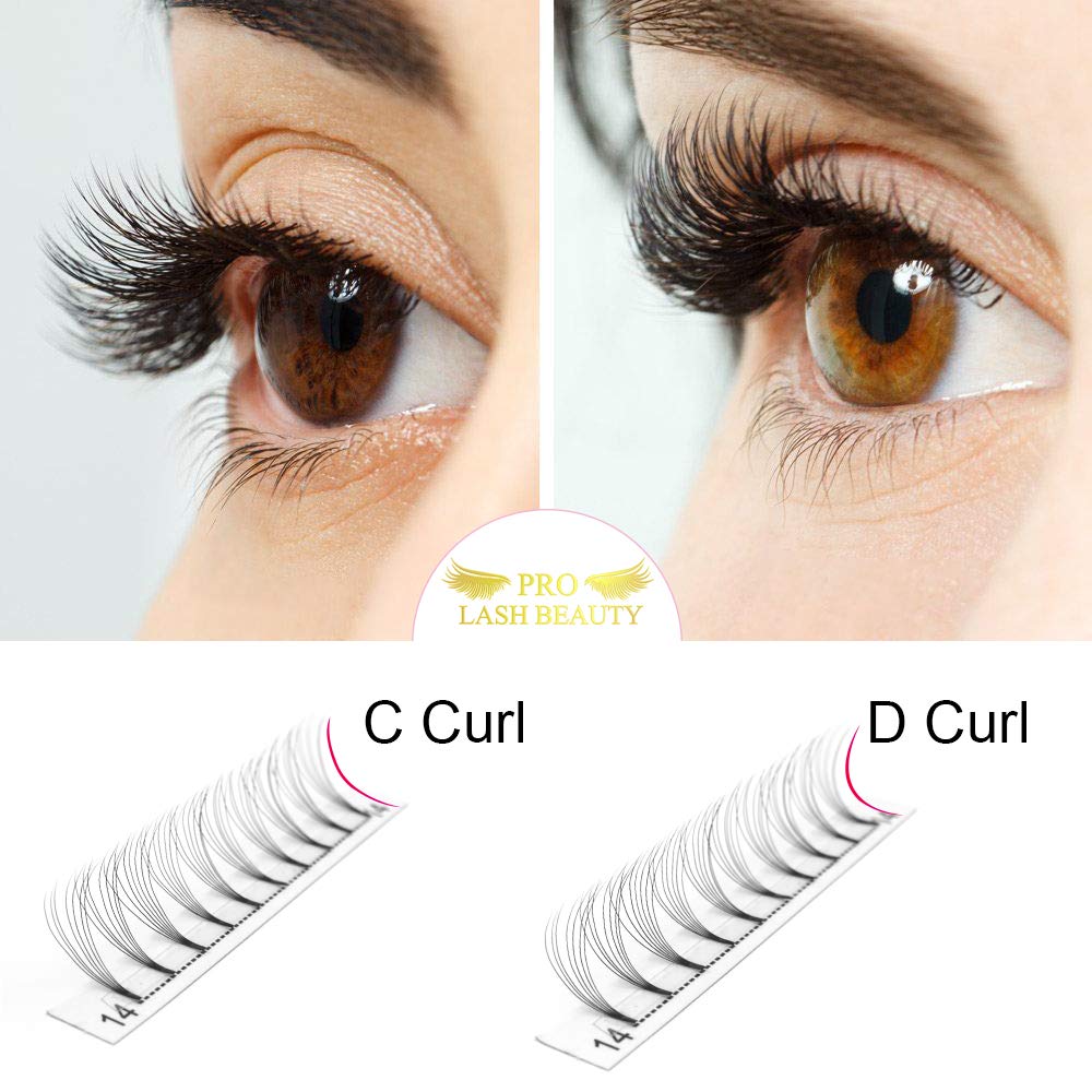 PRO LASHBEAUTY Premade Fans Eyelash Extensions – 7D Volume, Short Stem, C/D Curl, 9–20mm