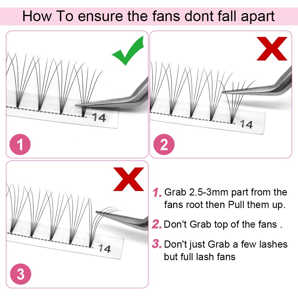 PRO LASHBEAUTY Premade Fans Eyelash Extensions – Short Stem 5D-C, 0.10, 17mm