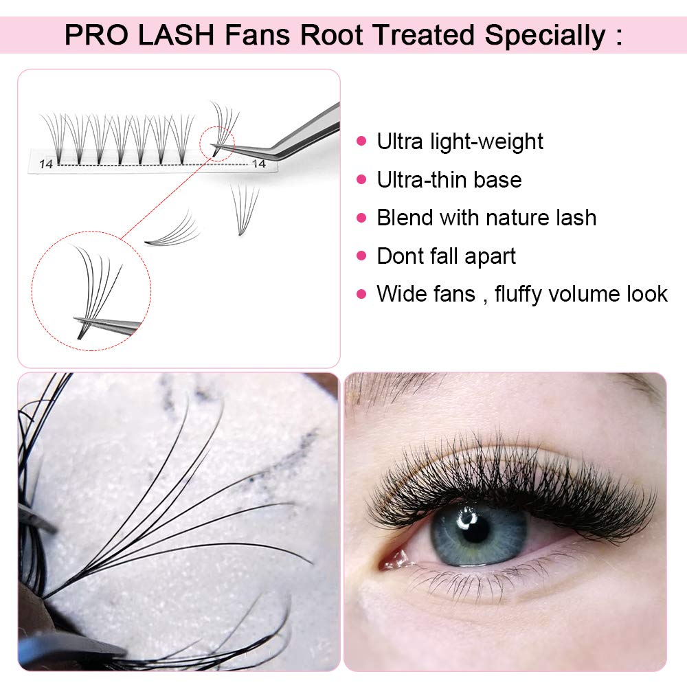 PRO LASHBEAUTY Premade Volume Lashes 5D-D-0.07 18mm – Short Stem, Vegan