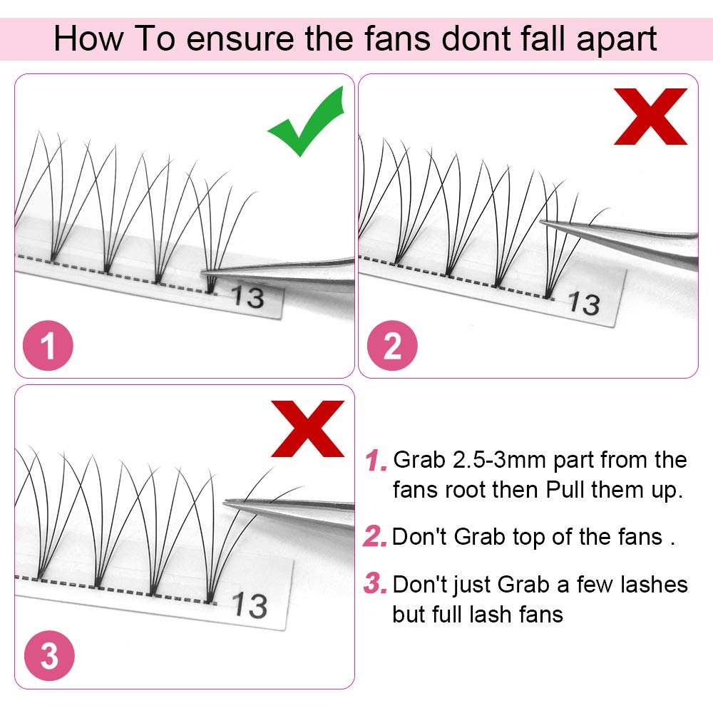 PRO LASHBEAUTY Premade Fans Eyelash Extensions 4D-D-0.10 Short Stem, 9–20 mm Volume Lashes