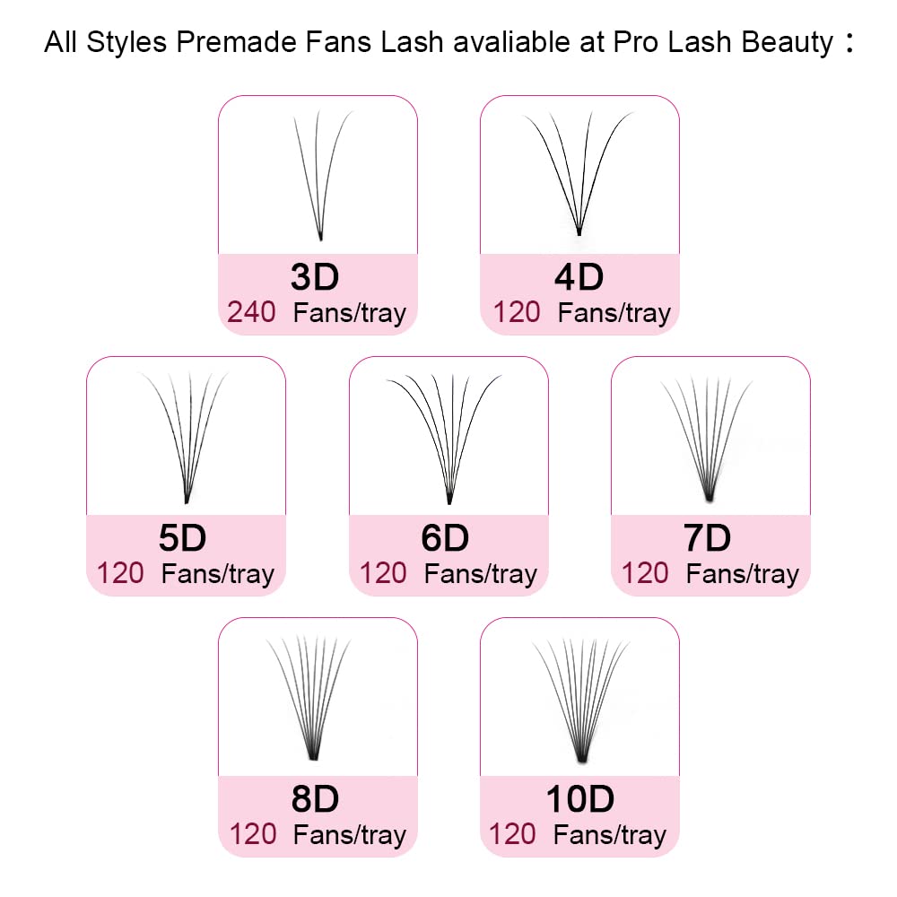 PRO LASHBEAUTY Premade Fans Eyelash Extensions – 7D Volume, Short Stem, C/D Curl, 9–20mm