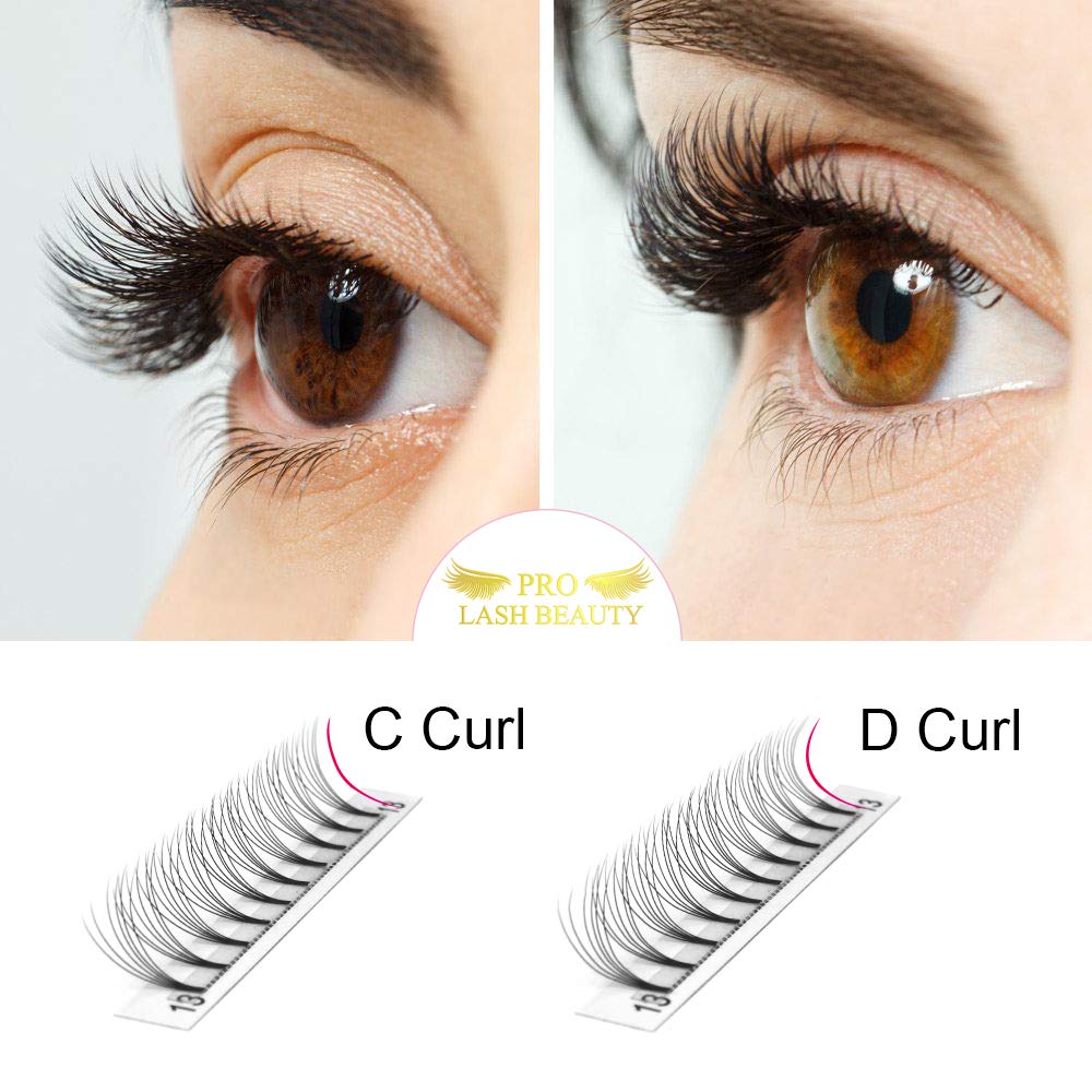 PRO LASHBEAUTY Premade Fans 6D Short Stem Eyelash Extensions – 0.07/0.10 C/D Curl 18mm