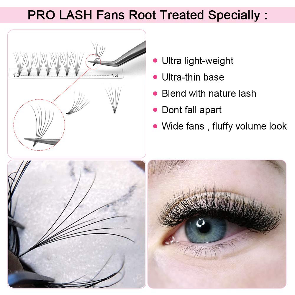 PRO LASHBEAUTY Premade Fans 6D Short Stem Eyelash Extensions – 0.07/0.10 C/D Curl 18mm