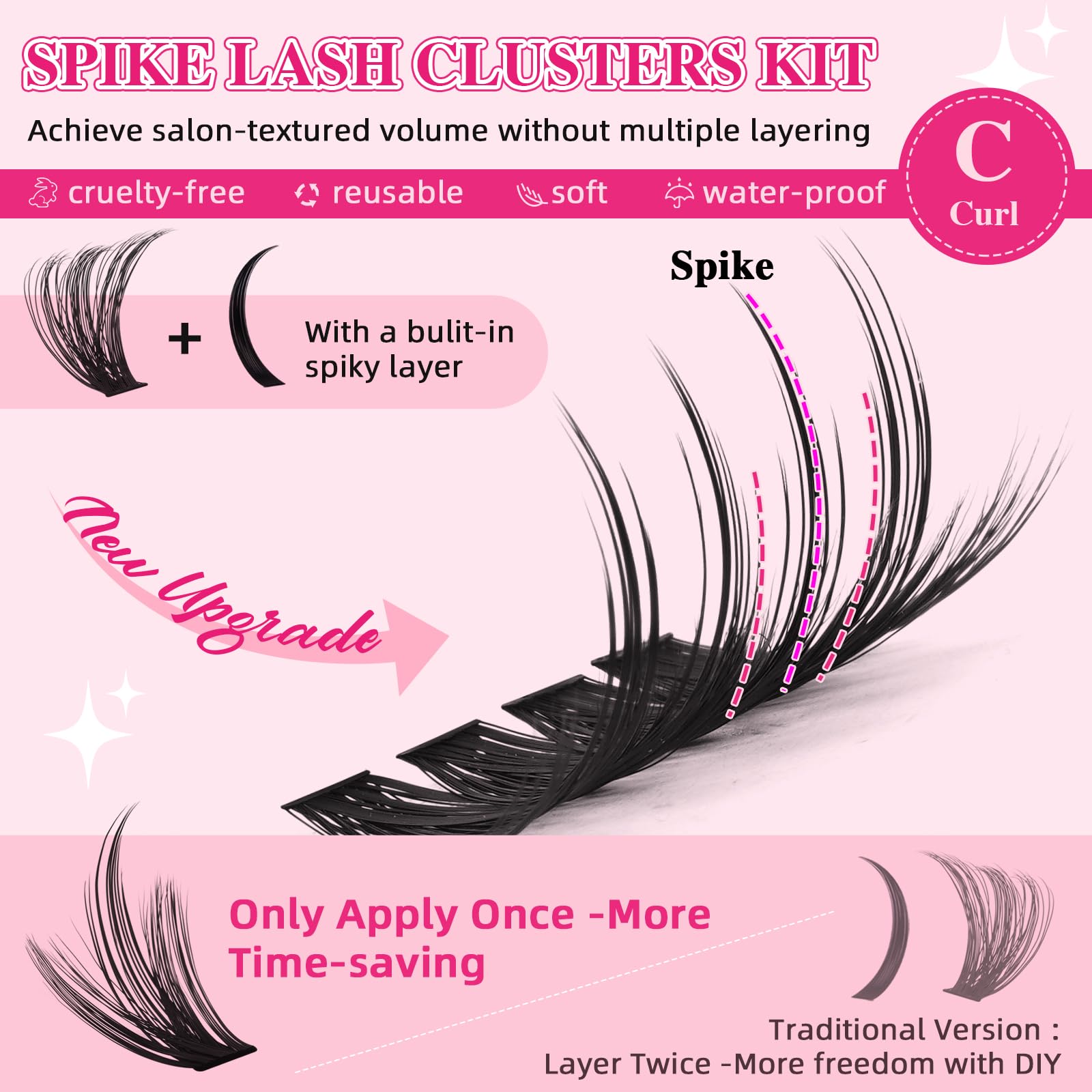 PRO LASHBEAUTY Manga Lash Clusters Kit 80D-100D-200D + Spikes | DIY Lash Extensions at Home