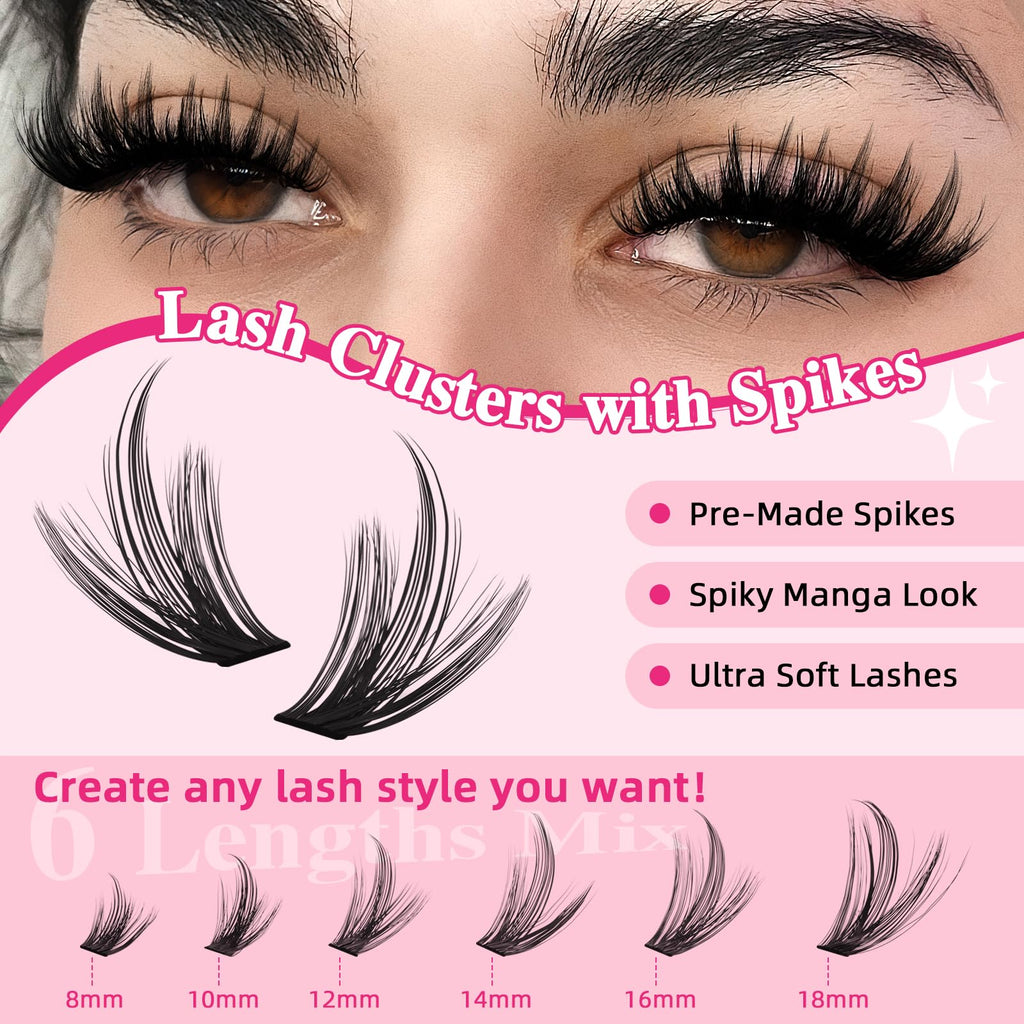 PRO LASHBEAUTY Spiky Lash Clusters Kit 80D-200D | DIY Manga Lash Extensions at Home (8-18mm Mix)