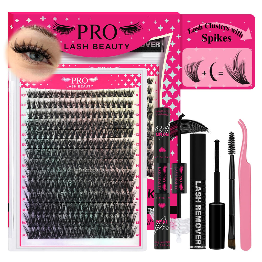 PRO LASHBEAUTY Spiky Lash Clusters Kit 80D-200D | DIY Manga Lash Extensions at Home (8-18mm Mix)