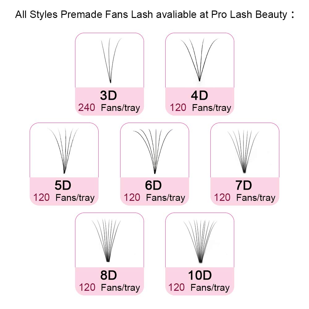 PRO LASHBEAUTY Premade Volume Eyelash Extensions 4D-C-0.10 (9–20mm) Short Stem Fans