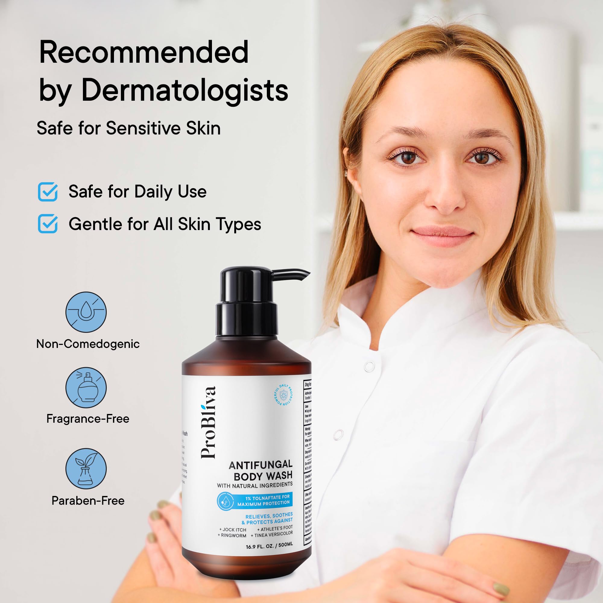 ProBliva Antifungal Body Wash – Medicated Cleanser with Tolnaftate 1% & Tea Tree Oil for Ringworm, Jock Itch, Foot Odor