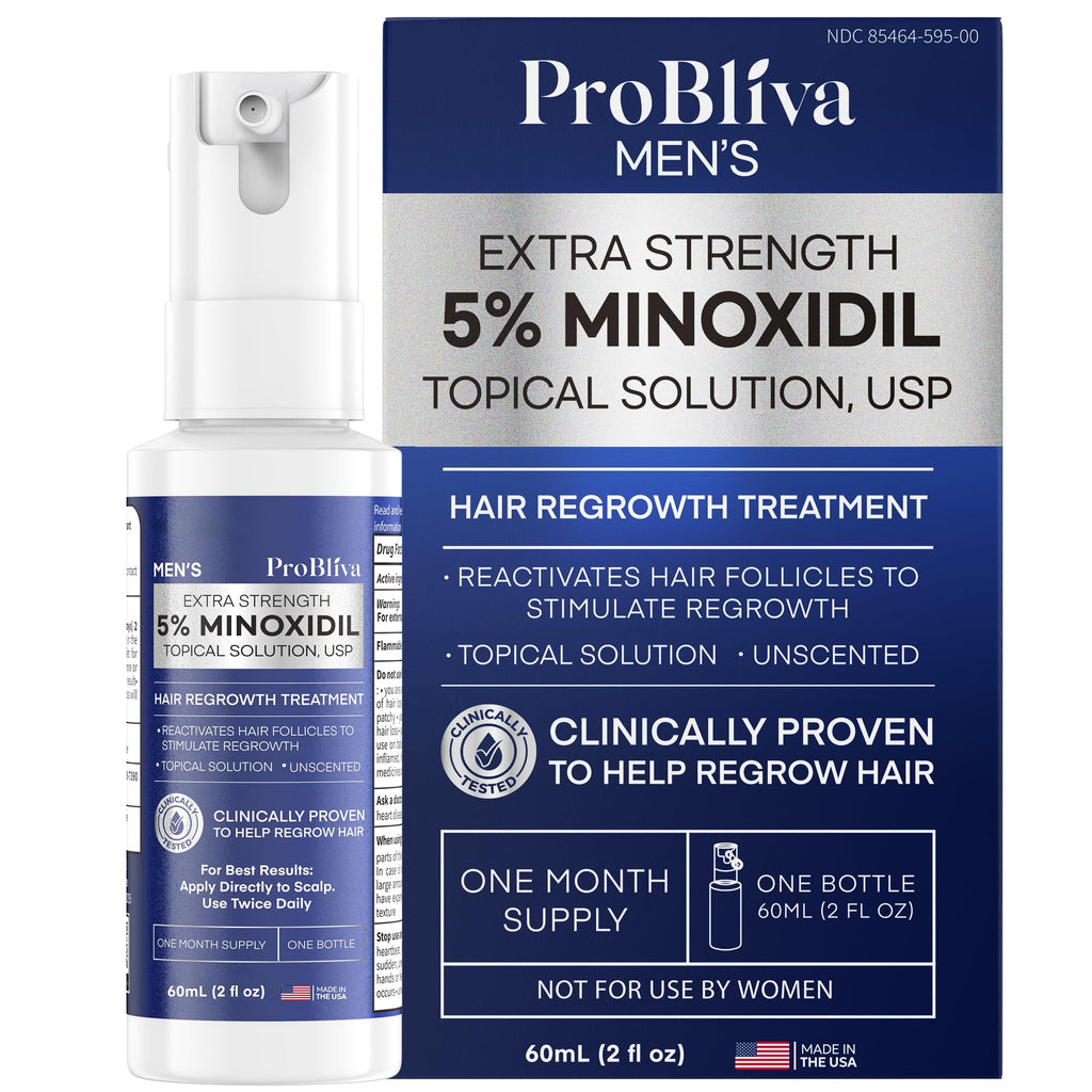 ProBliva 5% Minoxidil for Men Spray – Extra Strength Hair Growth Solution (2 fl oz, Made in USA)