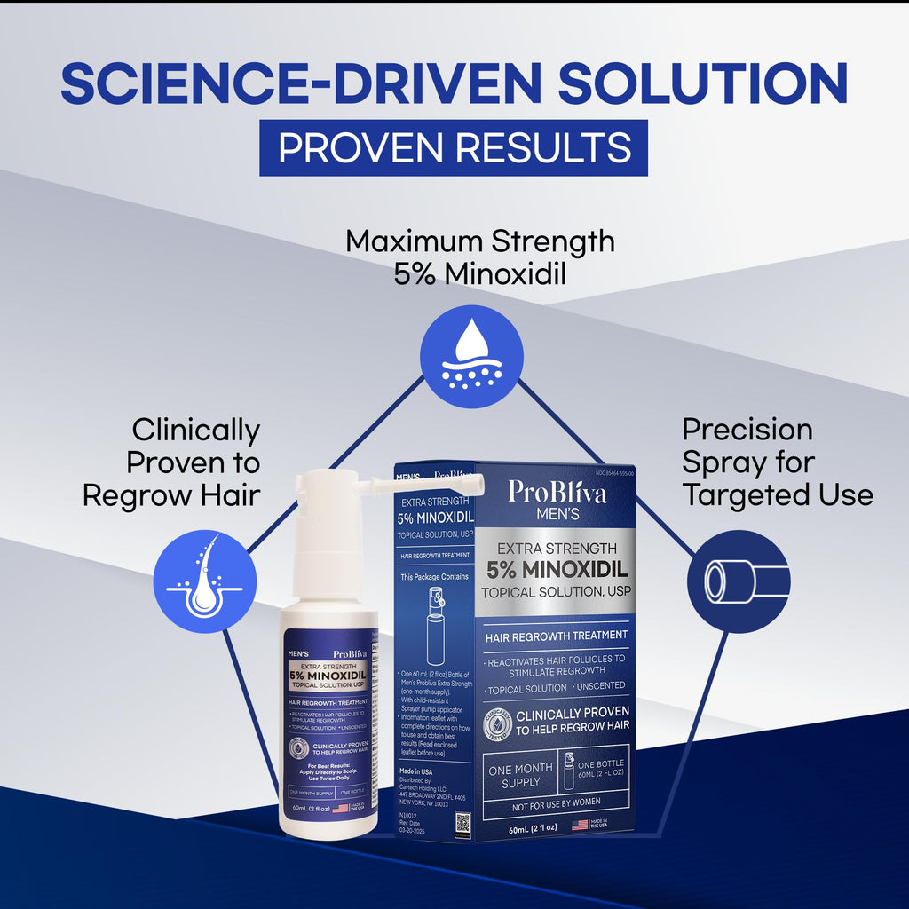 ProBliva Minoxidil 5% Hair Growth Spray – Made in USA (Pack of 2, 2 oz each)
