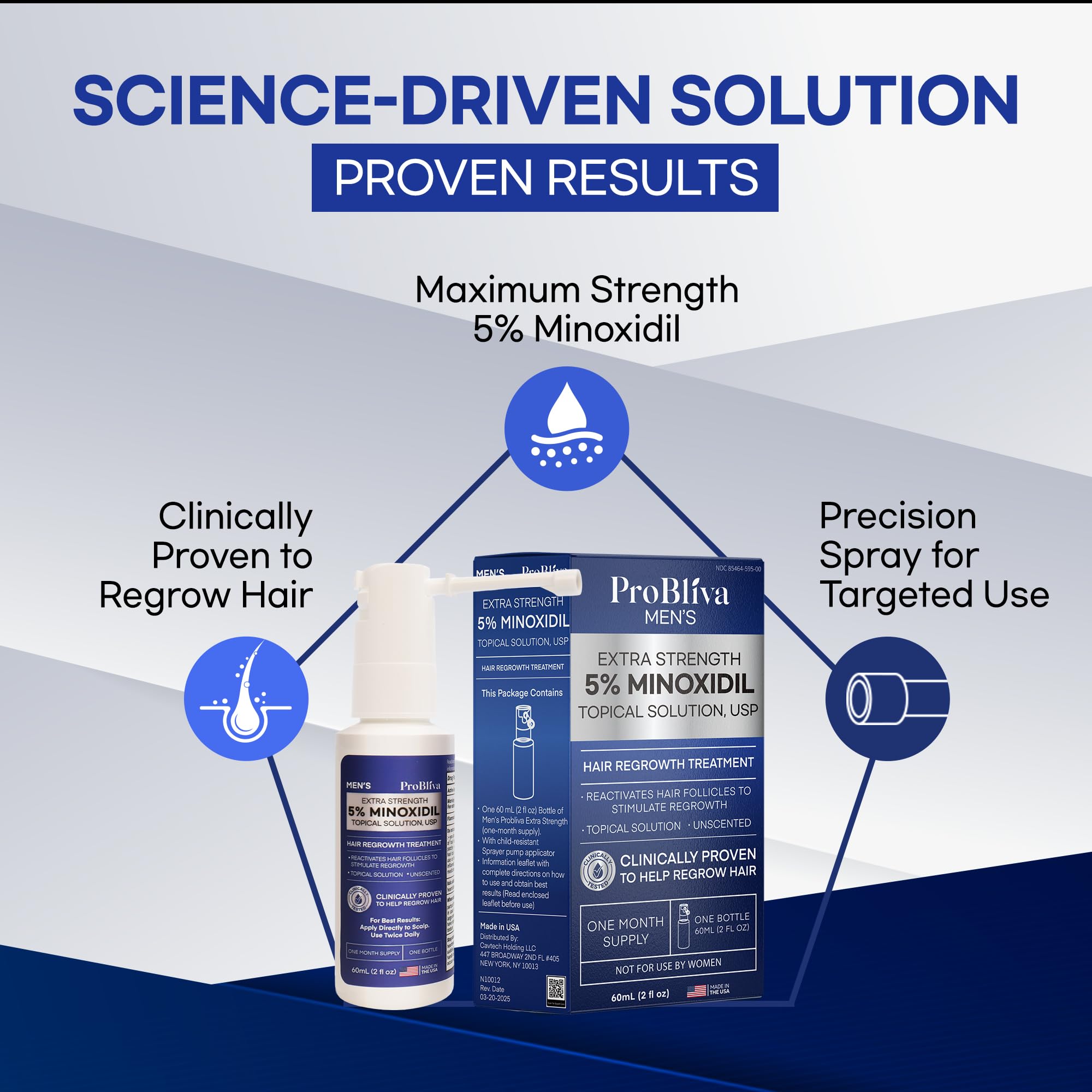 ProBliva Minoxidil 5% Hair Growth Spray – Made in USA (Pack of 2, 2 oz each)