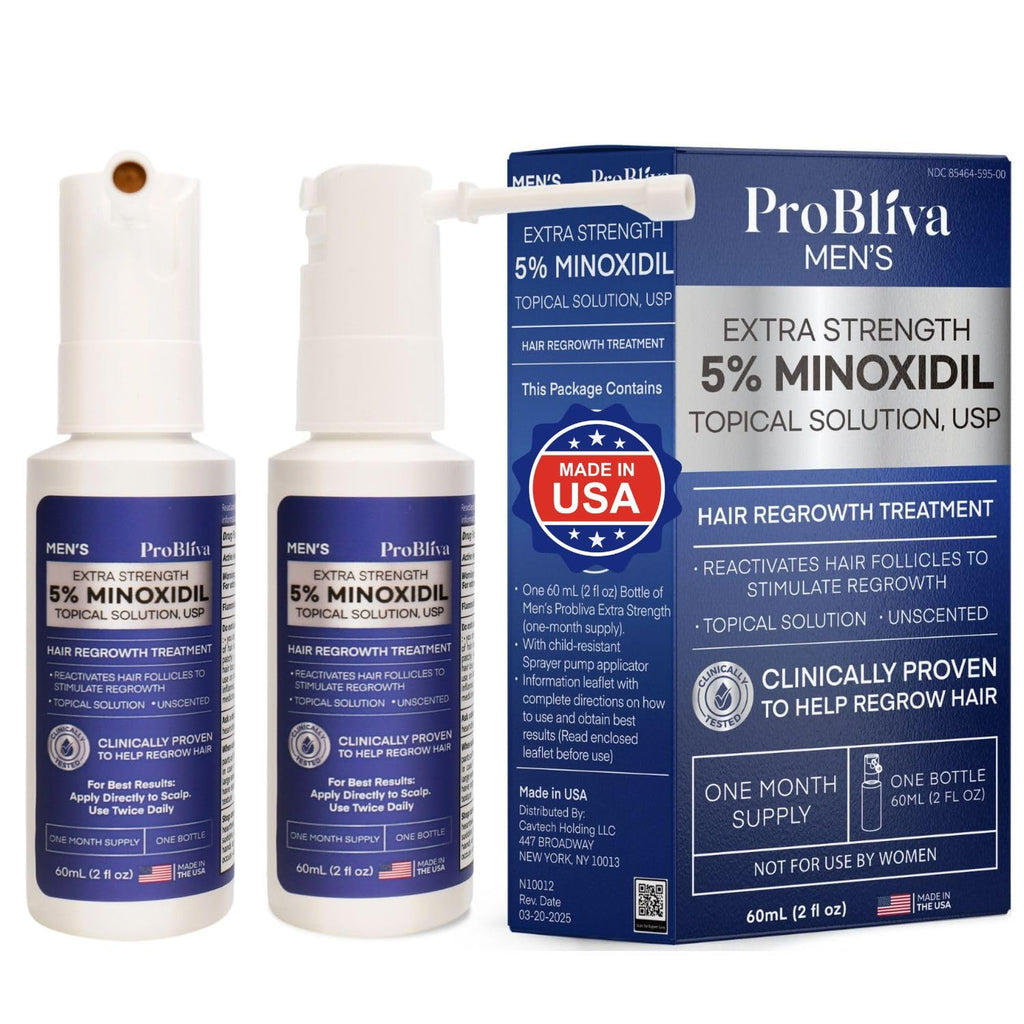 ProBliva Minoxidil 5% Hair Growth Spray – Made in USA (Pack of 2, 2 oz each)