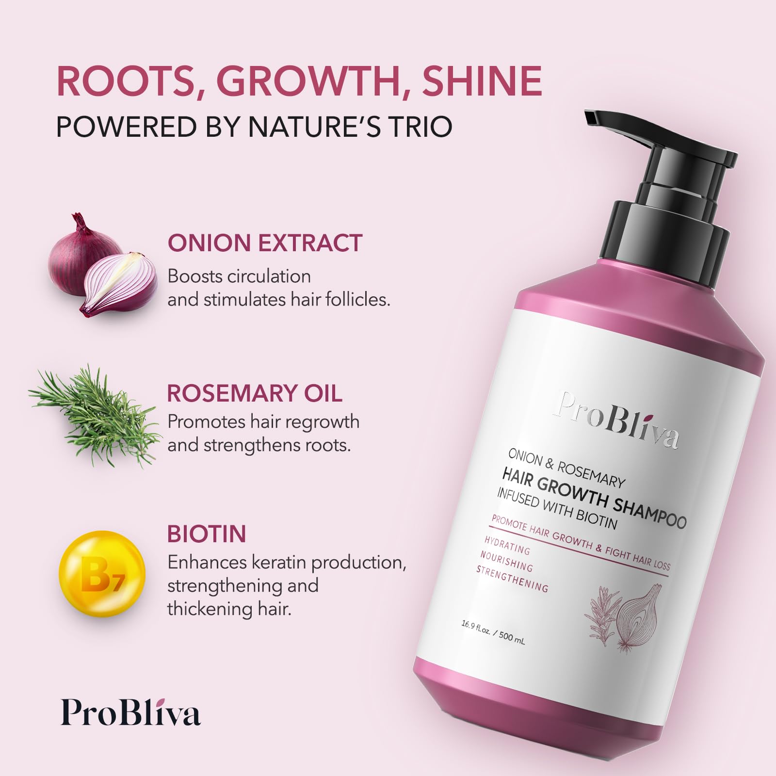 ProBliva Onion & Biotin Hair Growth Shampoo with Rosemary