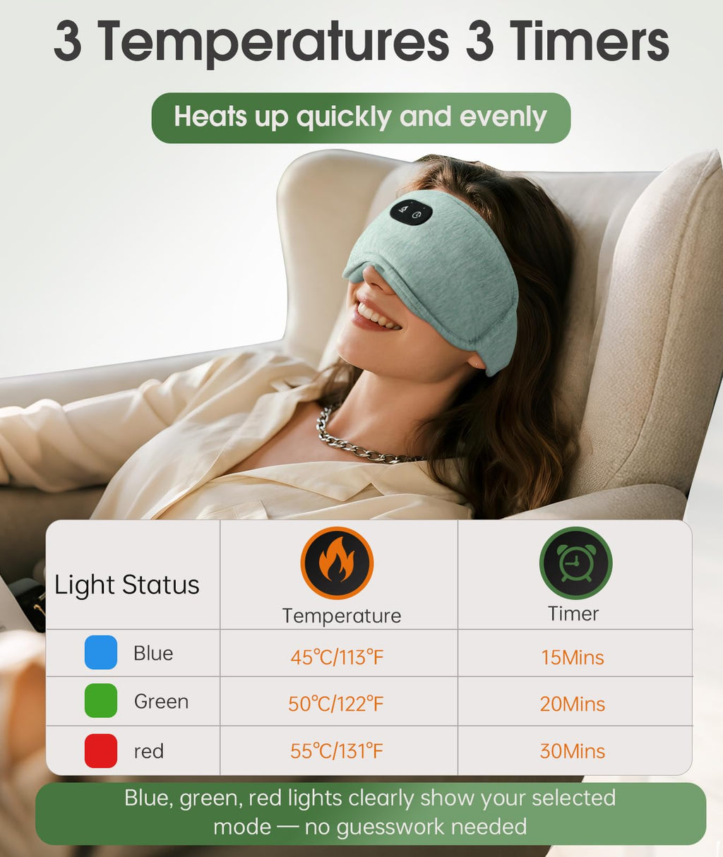 ProCIV Detachable Heated Eye Mask – Graphene Heat, Cold Pack, Algae Fiber, Travel Ready