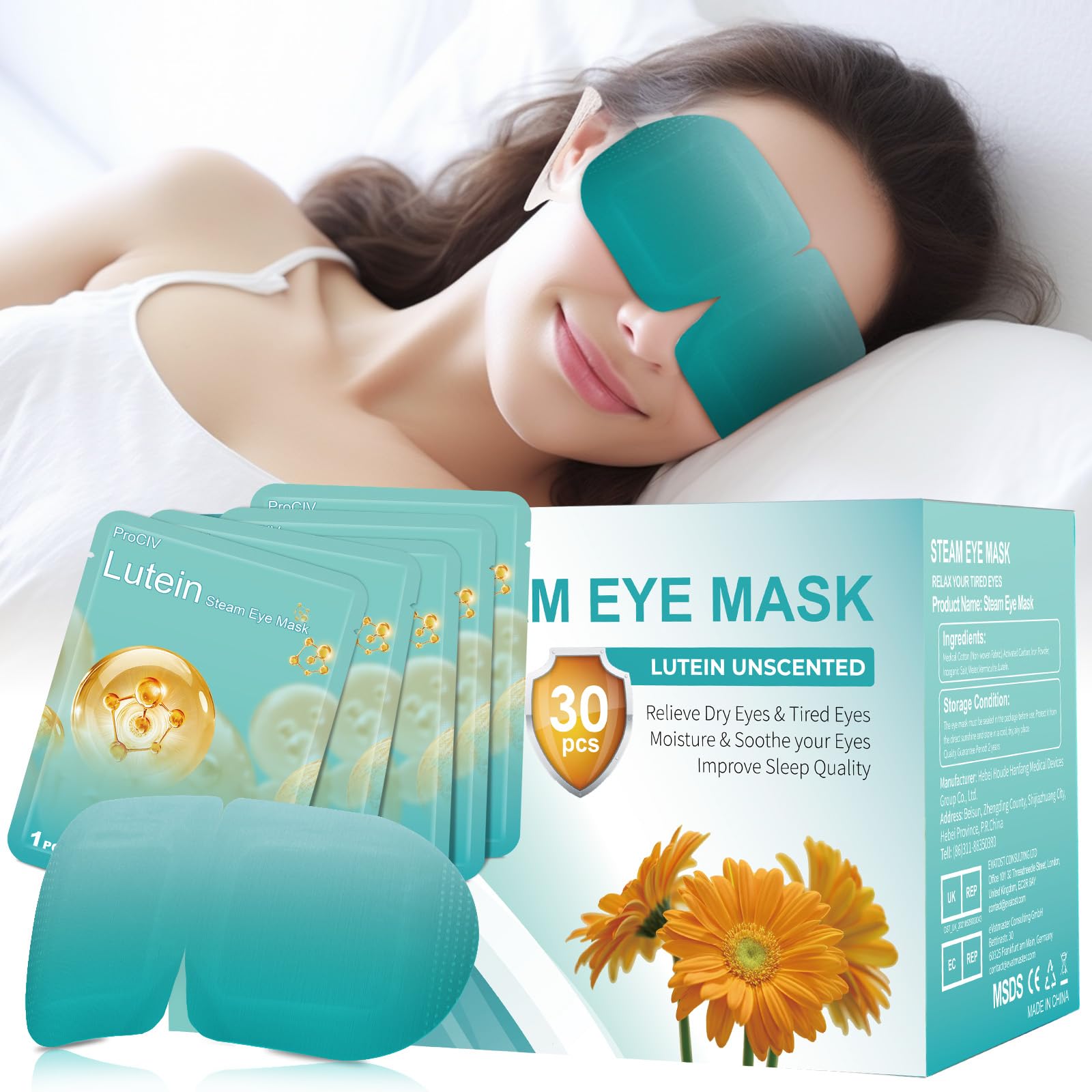 ProCIV 30 Packs Lutein Steam Eye Masks – Auto-Heat Disposable Sleep Masks for Dry Eyes