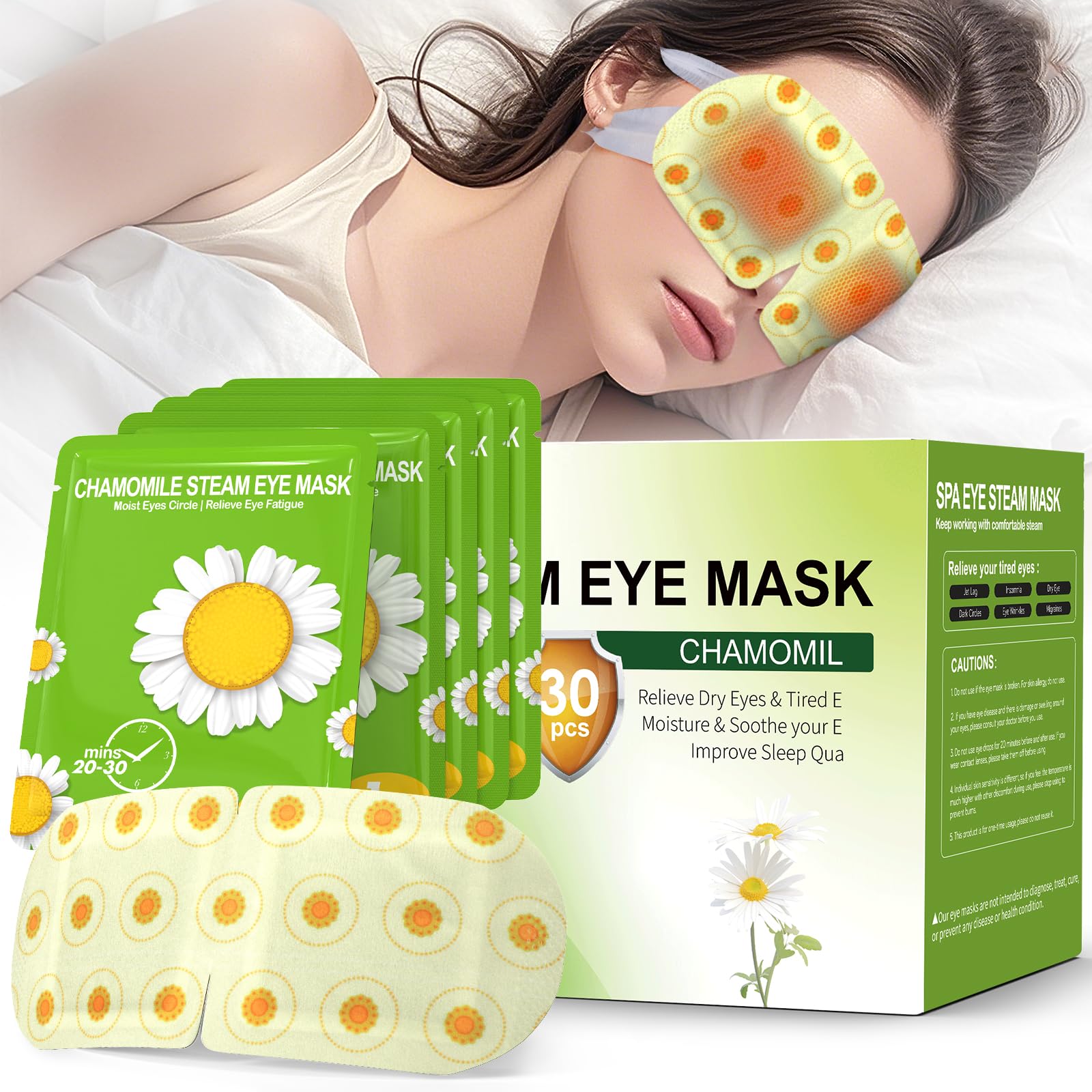 ProCIV 30-Pack Chamomile Steam Eye Masks – Warm Disposable Eye Masks for Dry Eyes & Relaxation